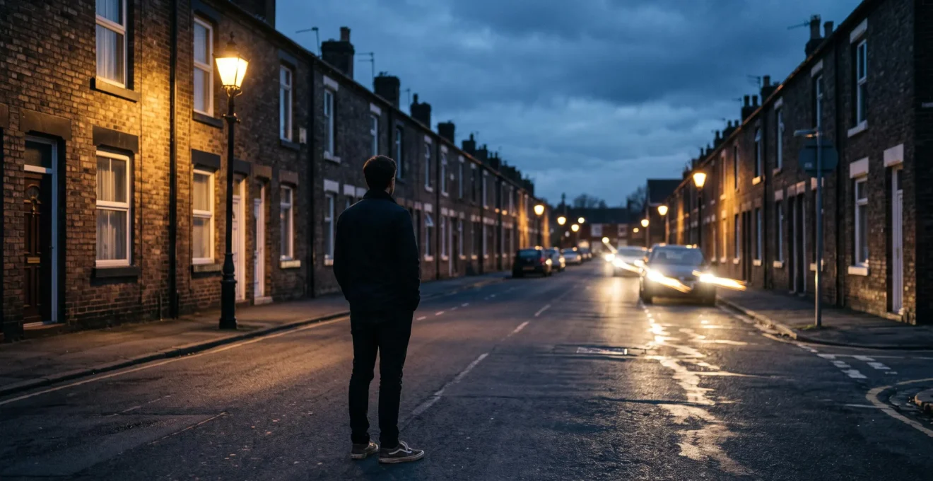 A homeowner standing at a symbolic crossroads representing the choice between a stable fixed-rate mortgage and a fluctuating variable-rate mortgage