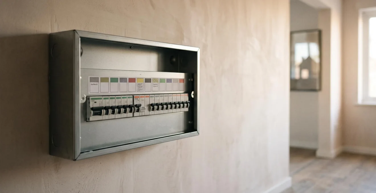 Modern home consumer unit glowing with organized cable pathways symbolizing future electrical capacity