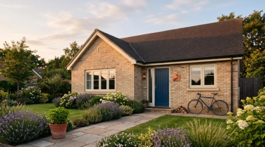 Wide editorial photograph of a well-presented family home exterior at golden hour, symbolising a property ready to attract serious buyers