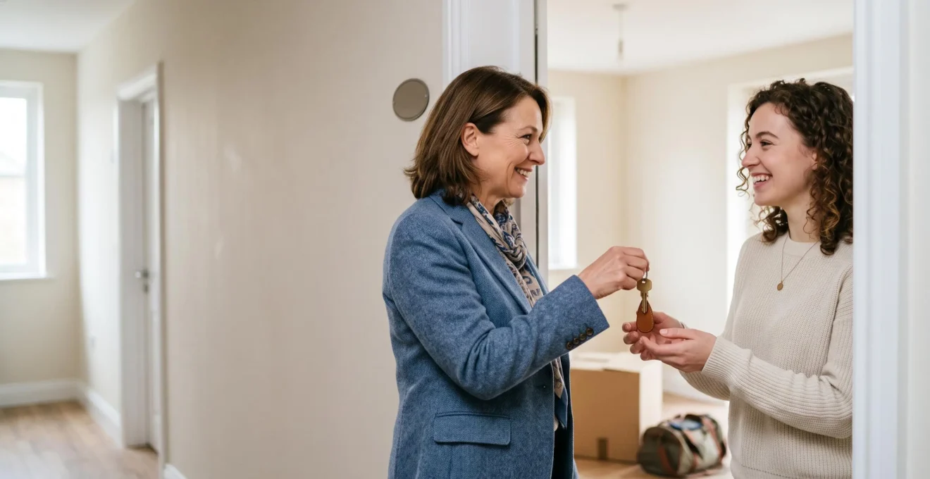 Close-up of a landlord and new tenant exchanging house keys during a smooth, fast rental property handover