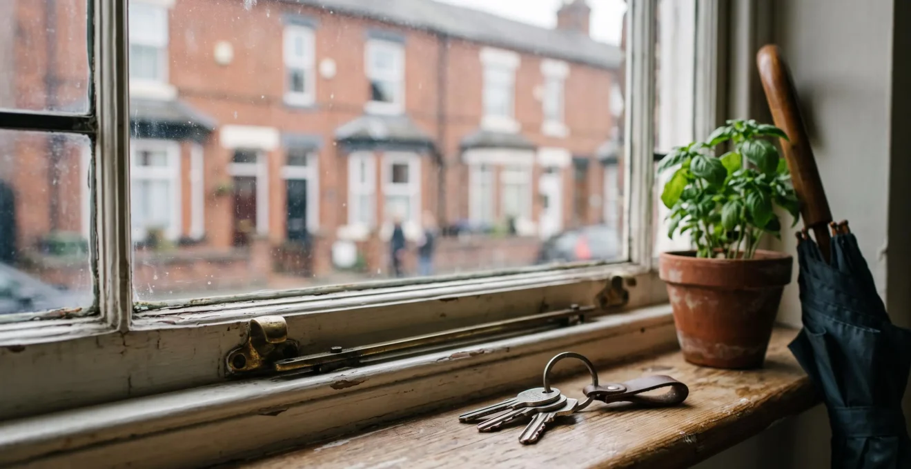 A set of house keys resting on a windowsill of a British terraced home, symbolizing the daily convenience of a well-chosen rental property.